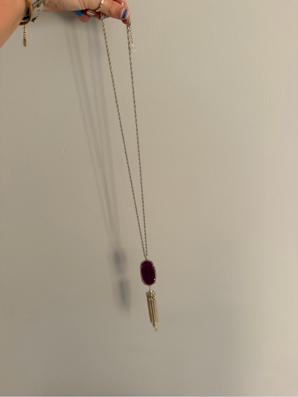 Kendra Scott Gold Necklace with Deep Purple Stone and Tassel - Picture 3 of 3